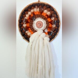 VTG 70s Handwoven Mandala Medicine Man Dream Catcher Wall Hanging 100% Wool 16”